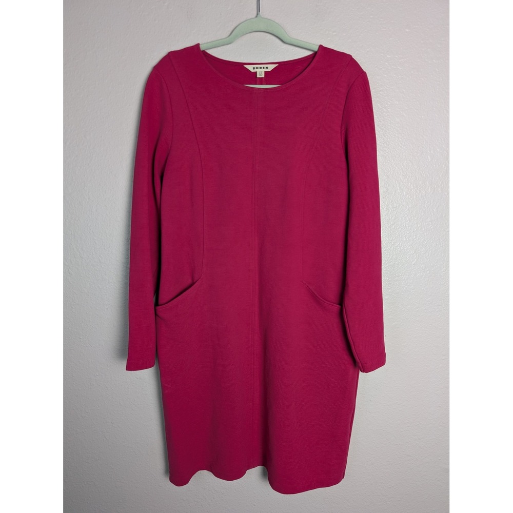 Boden Magenta Pink Ottoman Ribbed Long Sleeve Pocket Shift Dress US 12R
